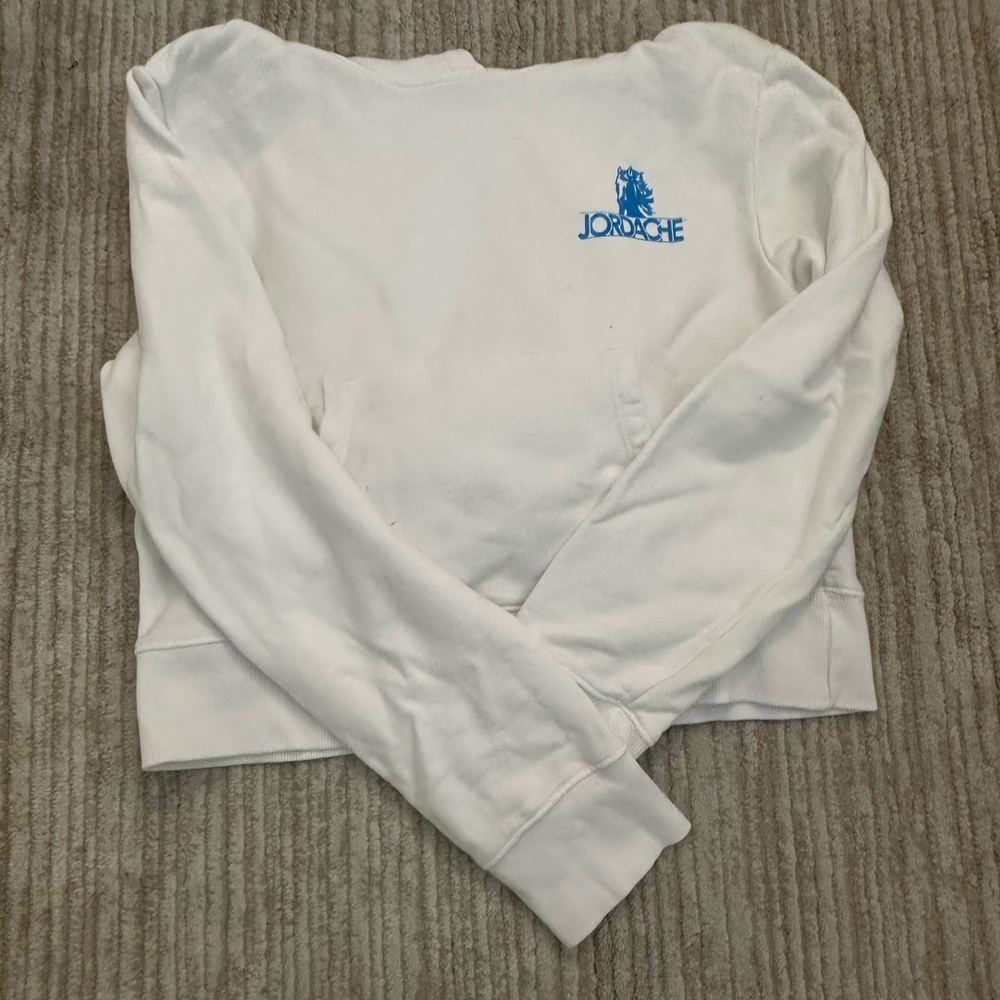 Jordache Women's White Sweatshirt with Blue Writing